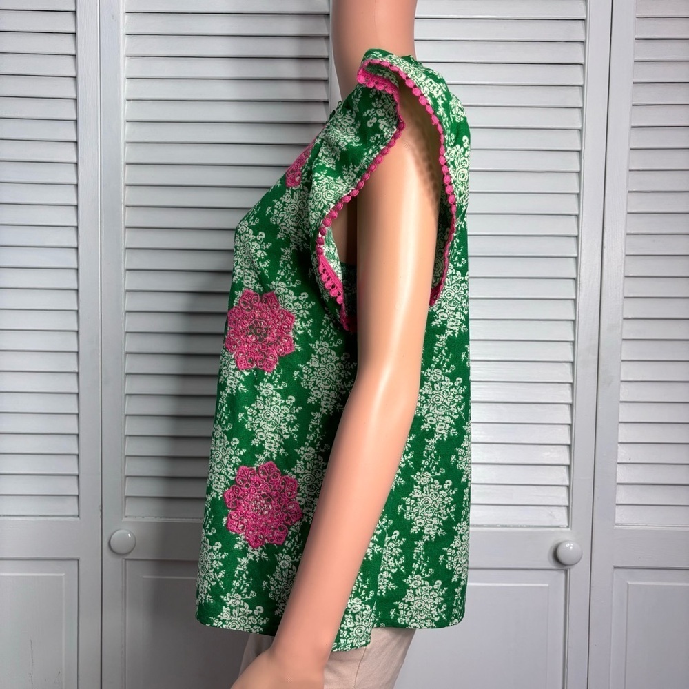 THML Green Pink Floral Ruffled Cap Sleeve Blouse Size Small - Picture 3 of 9